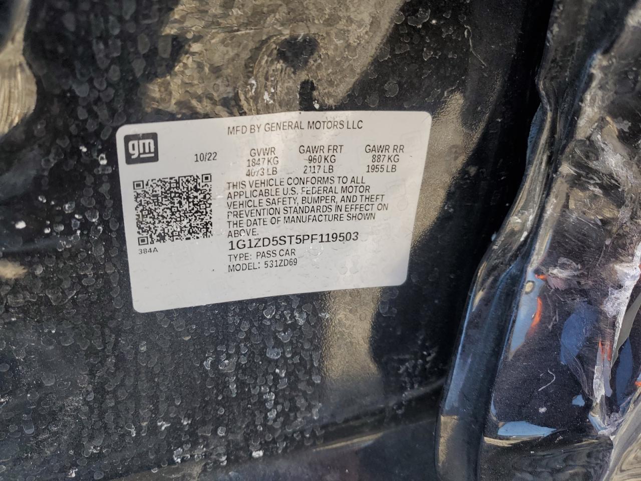 2023 Chevrolet Malibu VIN 1G1ZD5ST5PF119503 Copart auction photo, side damage thumbnail 12
