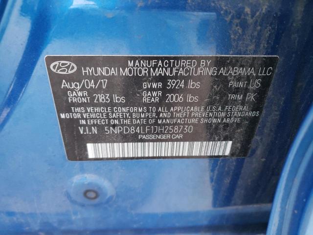 2018 Hyundai Elantra VIN 5NPD84LF1JH258730 Copart auction photo, front end / minor dent/scratches damage thumbnail 12