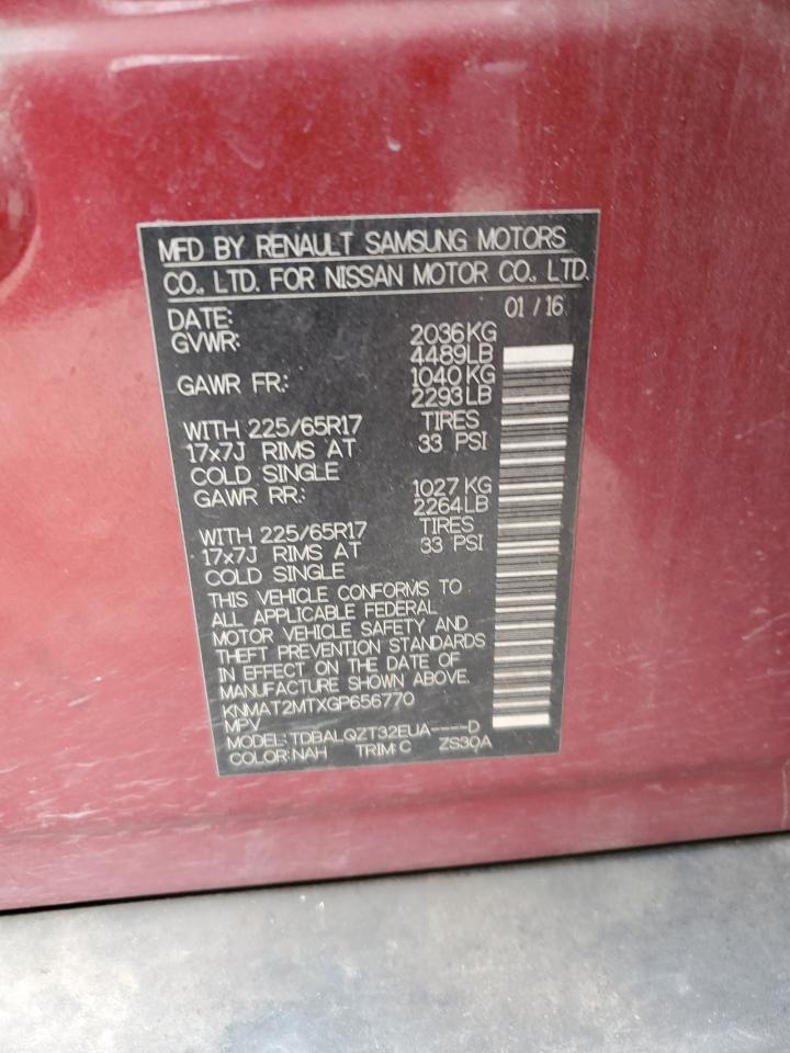 2016 Nissan Rogue VIN KNMAT2MTXGP656770 Copart auction photo, front end / all over damage thumbnail 14