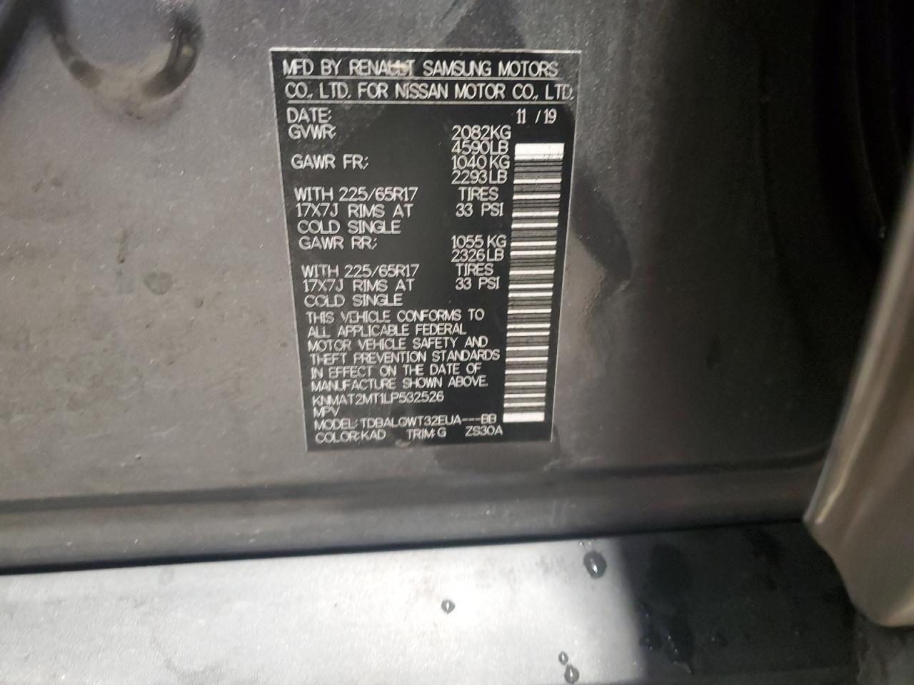 2020 Nissan Rogue VIN KNMAT2MT1LP532526 Copart auction photo, front end / side damage thumbnail 13