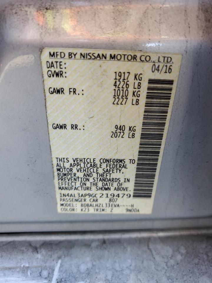 2016 Nissan Altima VIN 1N4AL3AP9GC219479 Copart auction photo, front end damage thumbnail 14