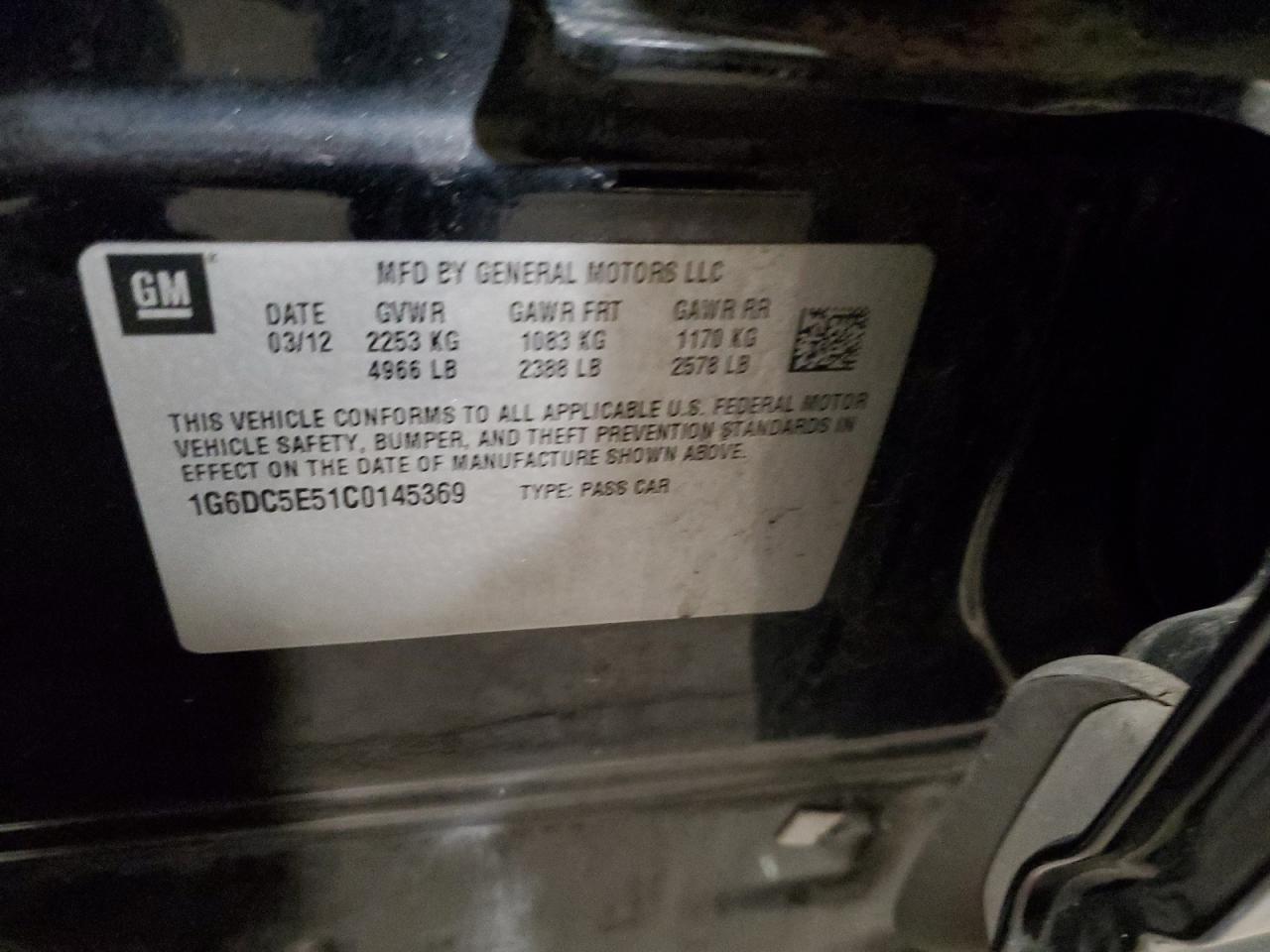 2012 Cadillac CTS VIN 1G6DC5E51C0145369 Copart auction photo, front end / undercarriage damage thumbnail 12