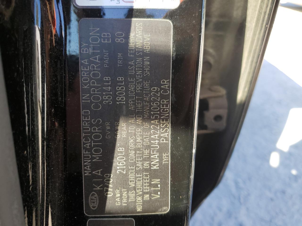 2010 KIA Forte VIN KNAFU4A22A5106229 Copart auction photo, side / front end damage thumbnail 12