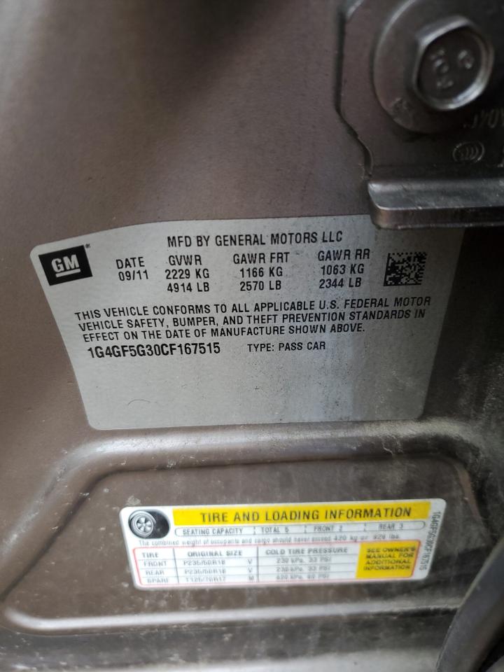 2012 Buick LaCrosse VIN 1G4GF5G30CF167515 Copart auction photo, front end damage thumbnail 14