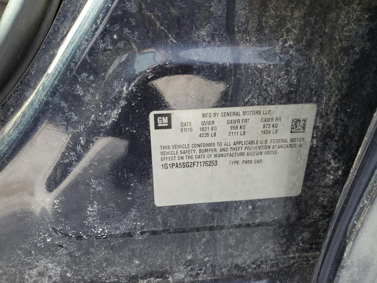 2015 Chevrolet Cruze VIN 1G1PA5SG2F7176253 Copart auction photo, rear end / minor dent/scratches damage thumbnail 12
