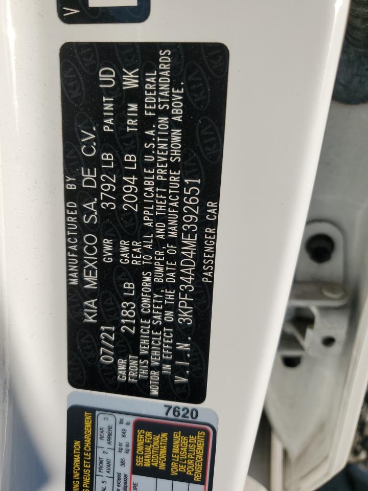 2021 KIA Forte VIN 3KPF34AD4ME392651 Copart auction photo, mechanical damage thumbnail 12