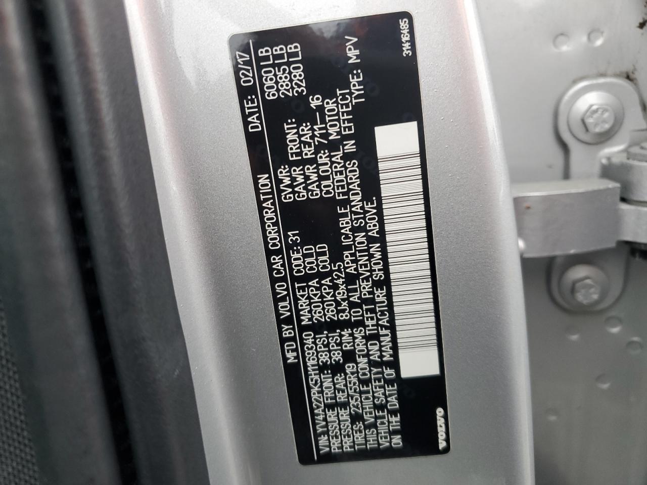 2017 Volvo XC90 VIN YV4A22PK5H1169340 Copart auction photo, front end damage thumbnail 13