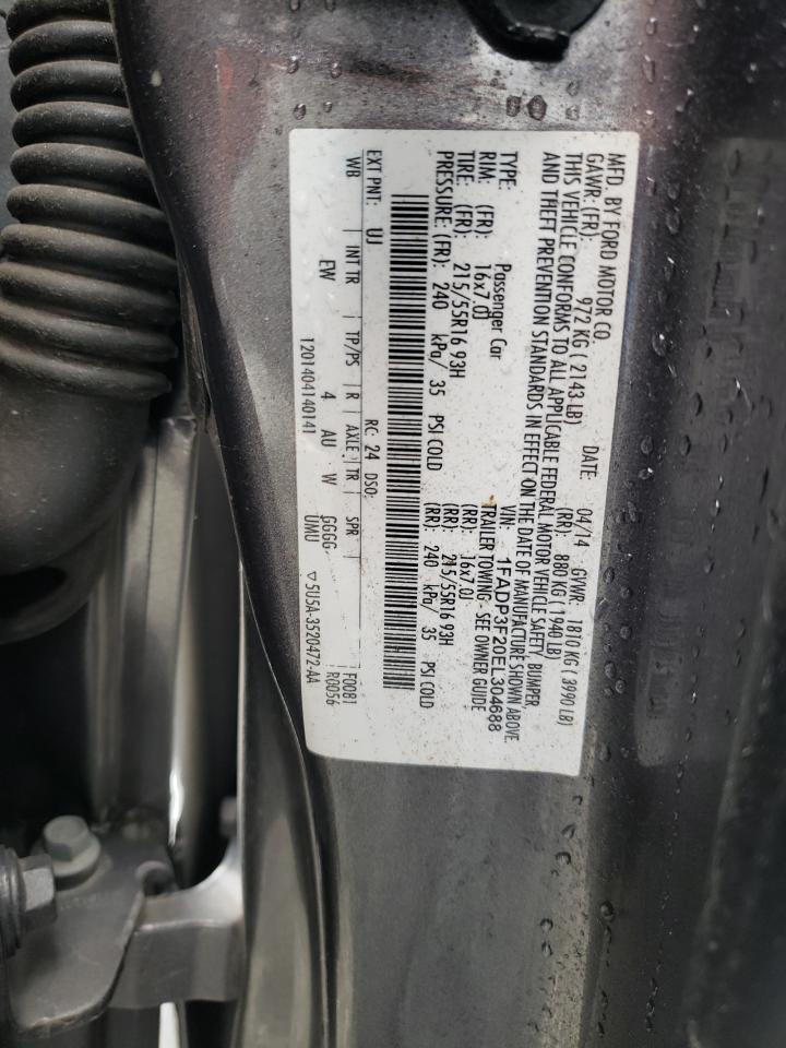 2014 Ford Focus VIN 1FADP3F20EL304688 Copart auction photo, side damage thumbnail 12