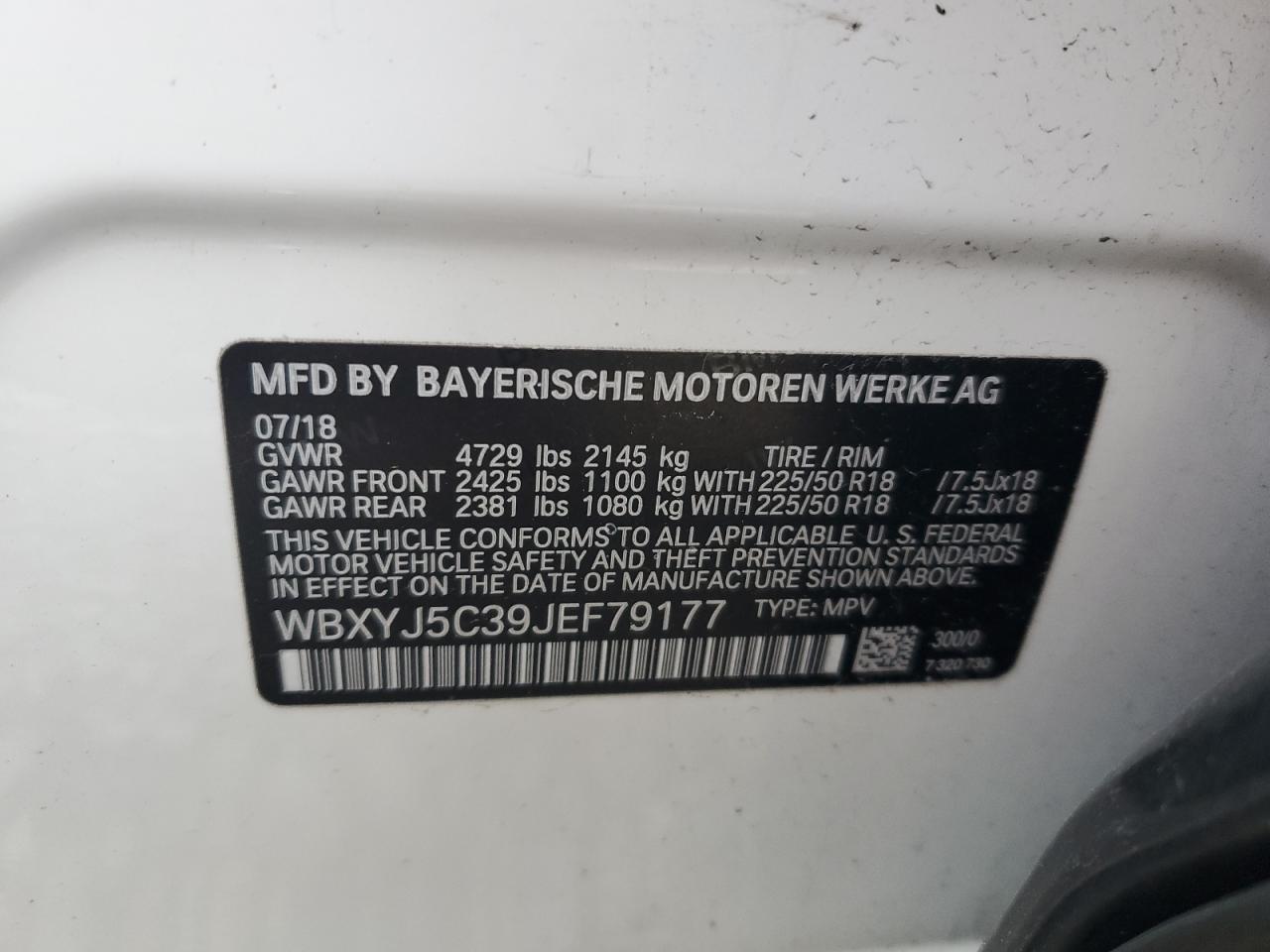 2018 BMW X2 VIN WBXYJ5C39JEF79177 Copart auction photo, front end / side damage thumbnail 13