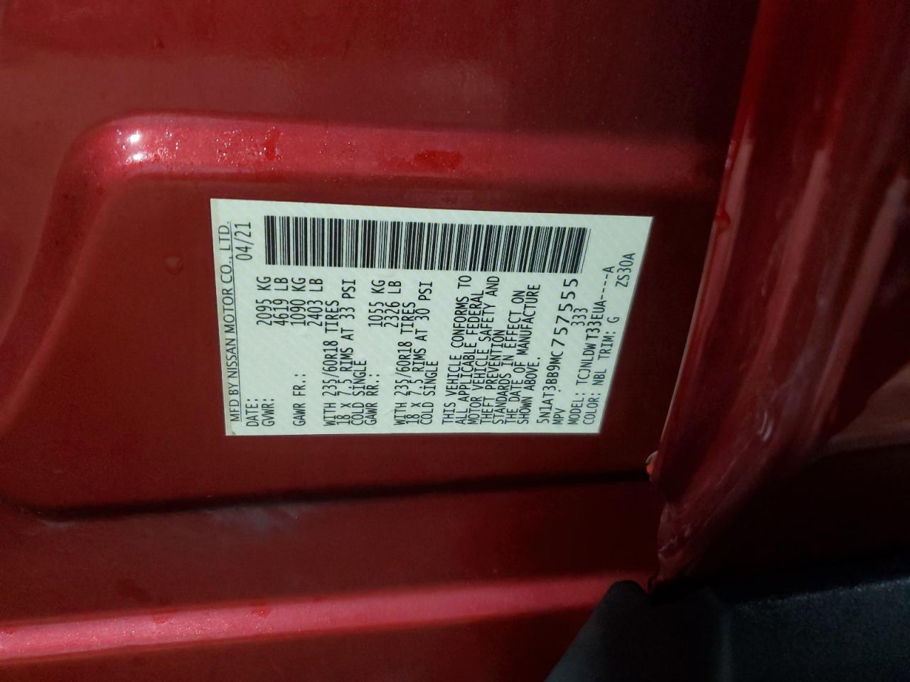 2021 Nissan Rogue VIN 5N1AT3BB9MC757555 Copart auction photo, front end damage thumbnail 15