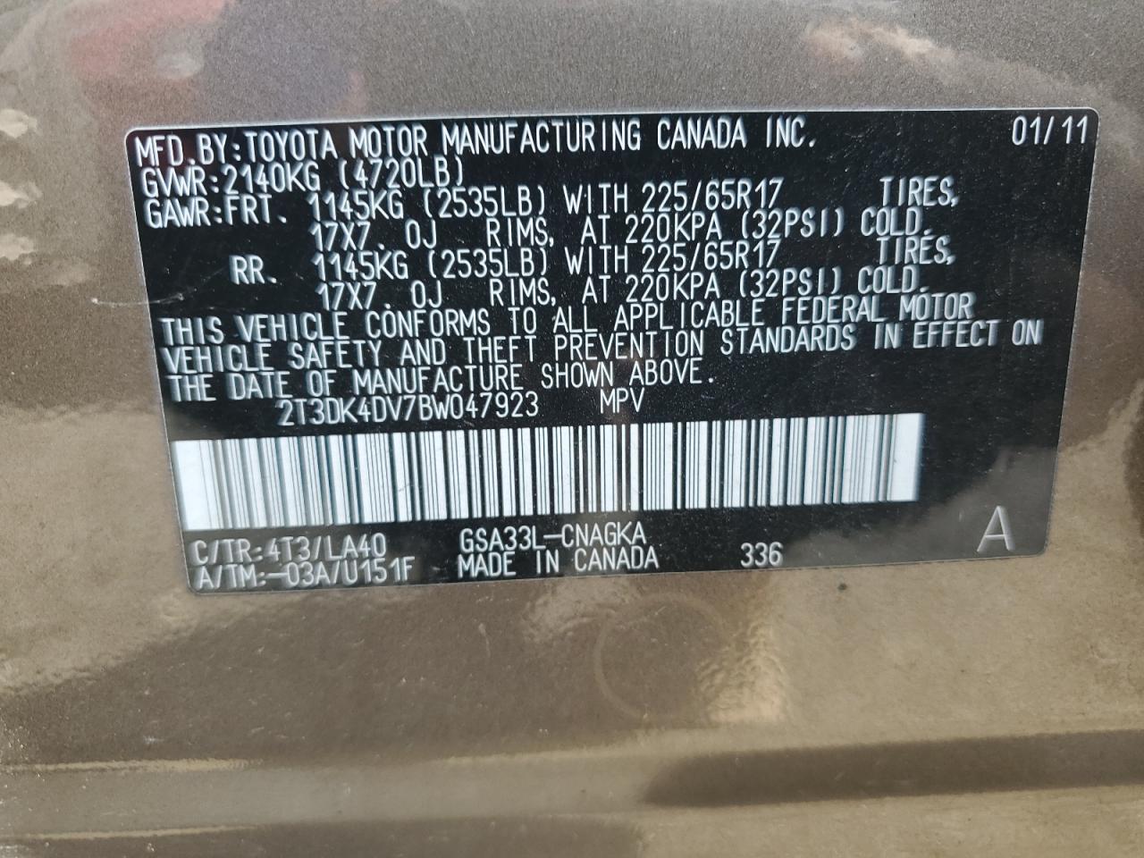 2011 Toyota RAV 4 VIN 2T3DK4DV7BW047923 Copart auction photo, front end / minor dent/scratches damage thumbnail 13