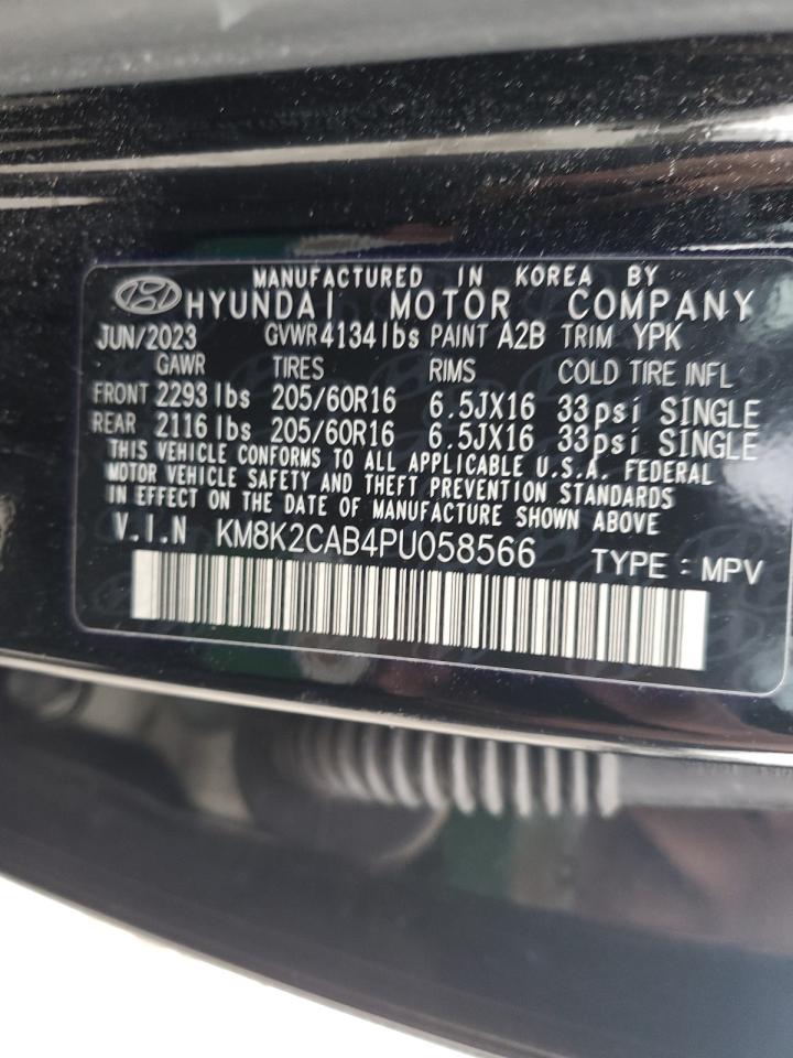 2023 Hyundai Kona VIN KM8K2CAB4PU058566 Copart auction photo, side / front end damage thumbnail 13