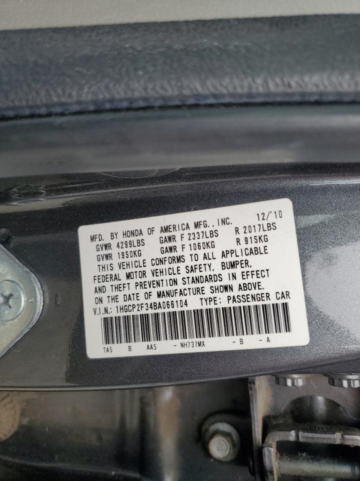 2011 Honda Accord VIN 1HGCP2F34BA066104 Copart auction photo, all over damage thumbnail 12