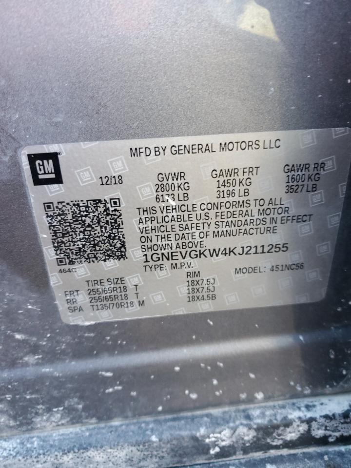 2019 Chevrolet Traverse VIN 1GNEVGKW4KJ211255 Copart auction photo, front end damage thumbnail 14