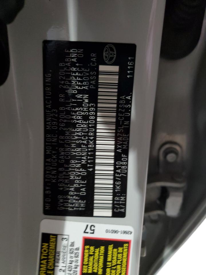 2024 Toyota Camry VIN 4T1T11BK4RU108993 Copart auction photo, front end / side damage thumbnail 15