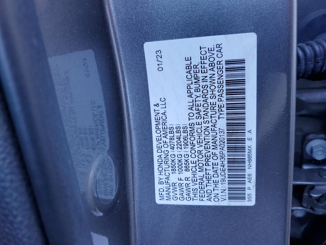 2023 Acura Integra VIN 19UDE4H36PA020137 Copart auction photo, front end damage thumbnail 12