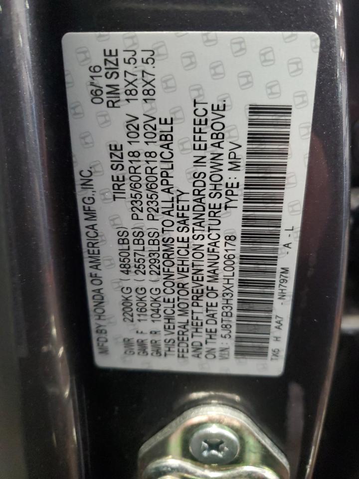 2017 Acura RDX VIN 5J8TB3H3XHL006178 Copart auction photo, rear end / front end damage thumbnail 14
