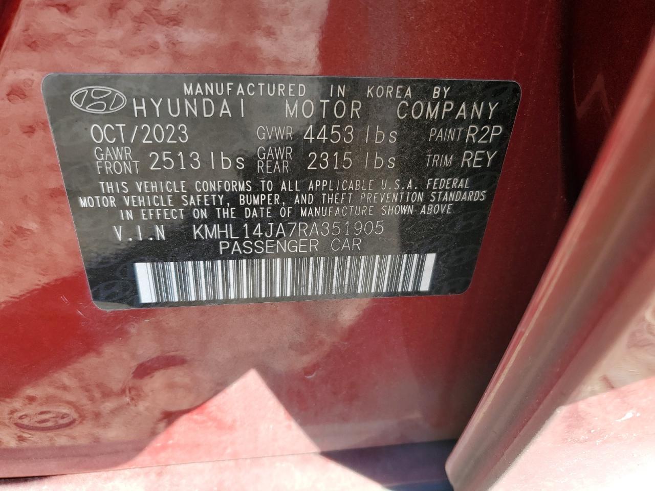 2024 Hyundai Sonata VIN KMHL14JA7RA351905 Copart auction photo, side / minor dent/scratches damage thumbnail 13