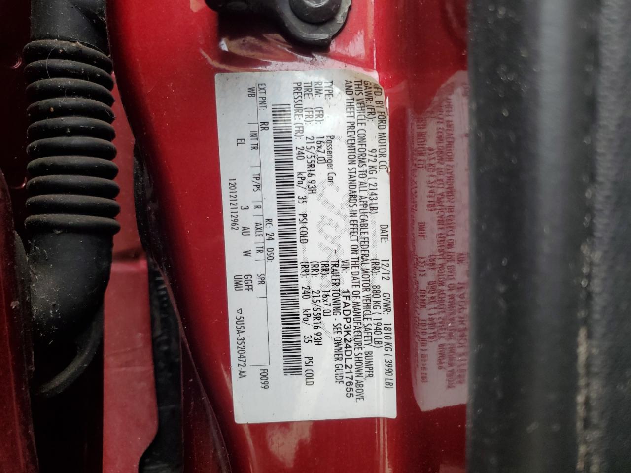 2013 Ford Focus VIN 1FADP3K24DL217655 Copart auction photo, front end damage thumbnail 13