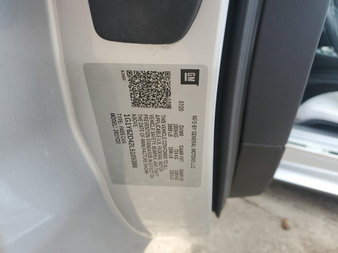 2020 Chevrolet Corvette VIN 1G1Y62D42L5105388 Copart auction photo, all over damage thumbnail 12