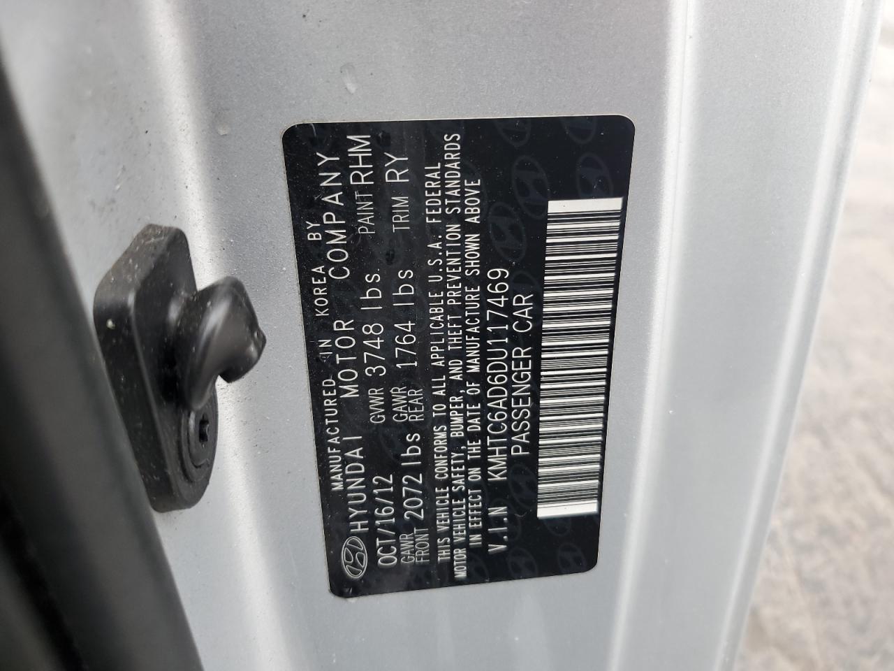 2013 Hyundai Veloster VIN KMHTC6AD6DU117469 Copart auction photo, front end / undercarriage damage thumbnail 14