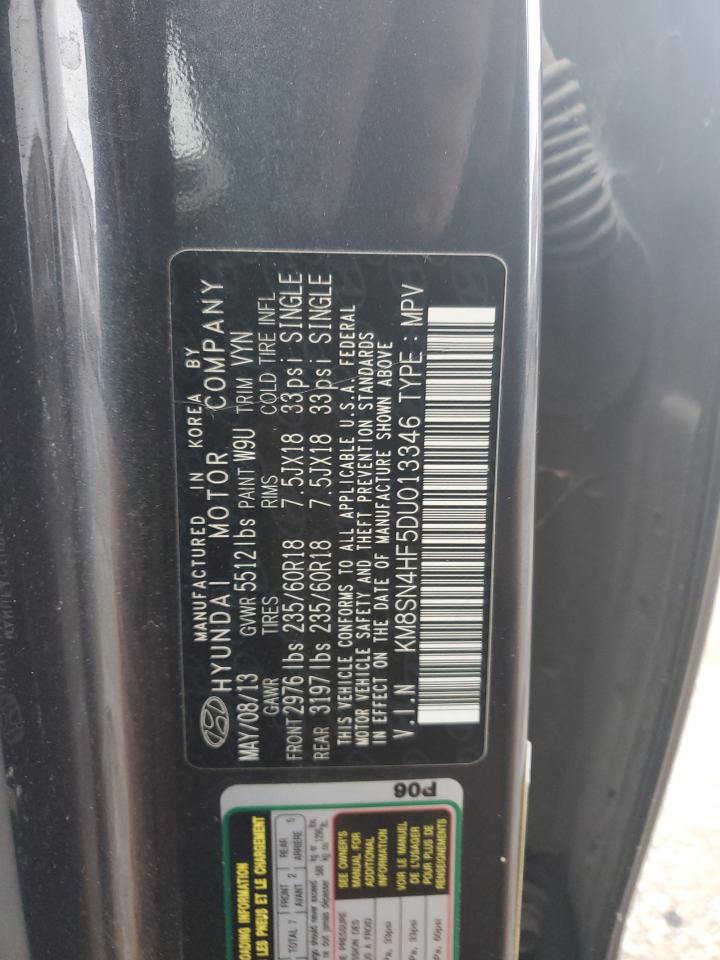 2013 Hyundai Santa Fe VIN KM8SN4HF5DU013346 Copart auction photo, mechanical damage thumbnail 12
