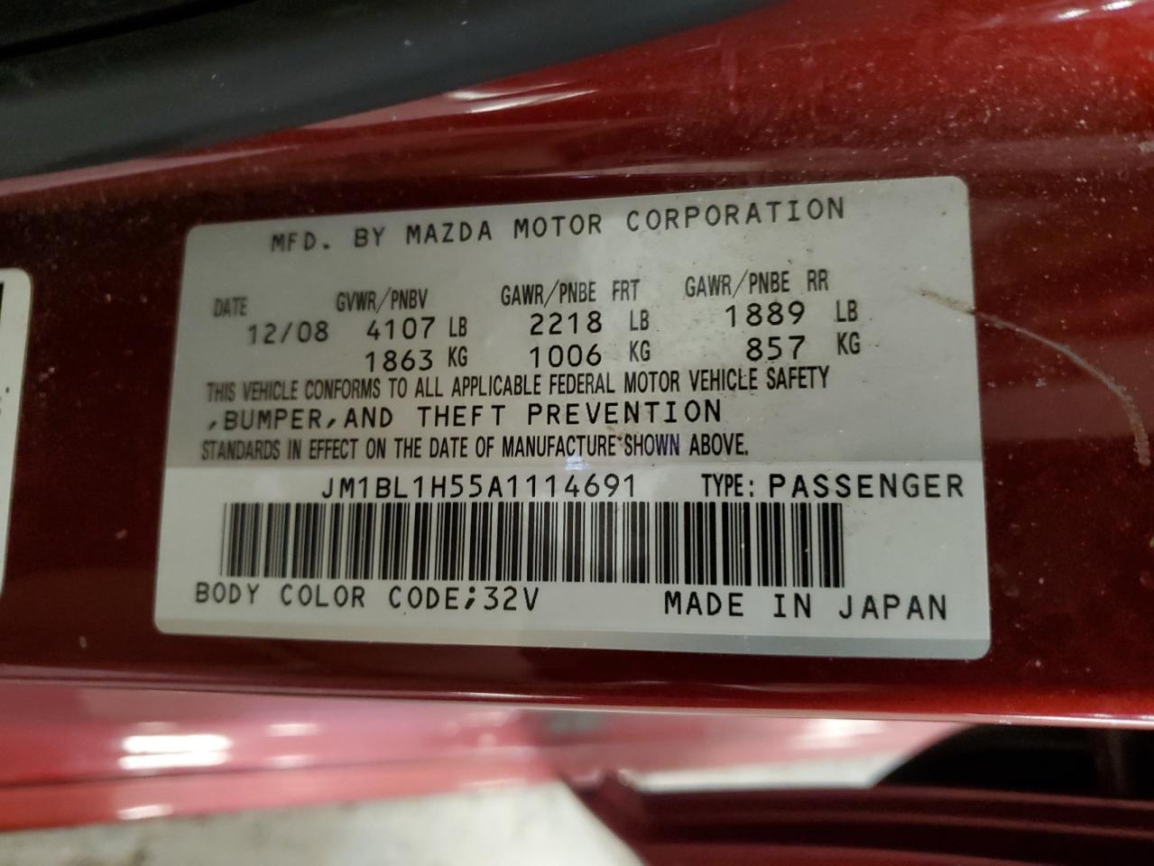 2010 Mazda 3 VIN JM1BL1H55A1114691 Copart auction photo, rear end damage thumbnail 12
