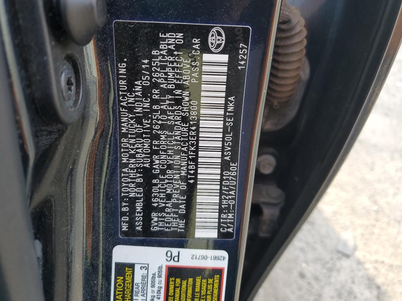 2014 Toyota Camry VIN 4T4BF1FK3ER413800 Copart auction photo, front end damage thumbnail 12
