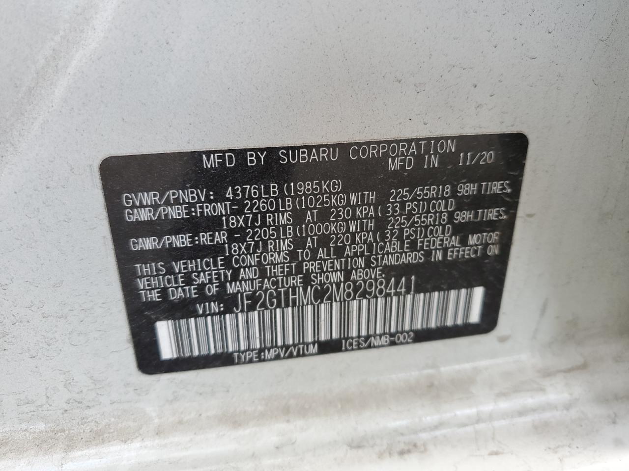 2021 Subaru XV VIN JF2GTHMC2M8298441 Copart auction photo, front end / all over damage thumbnail 13