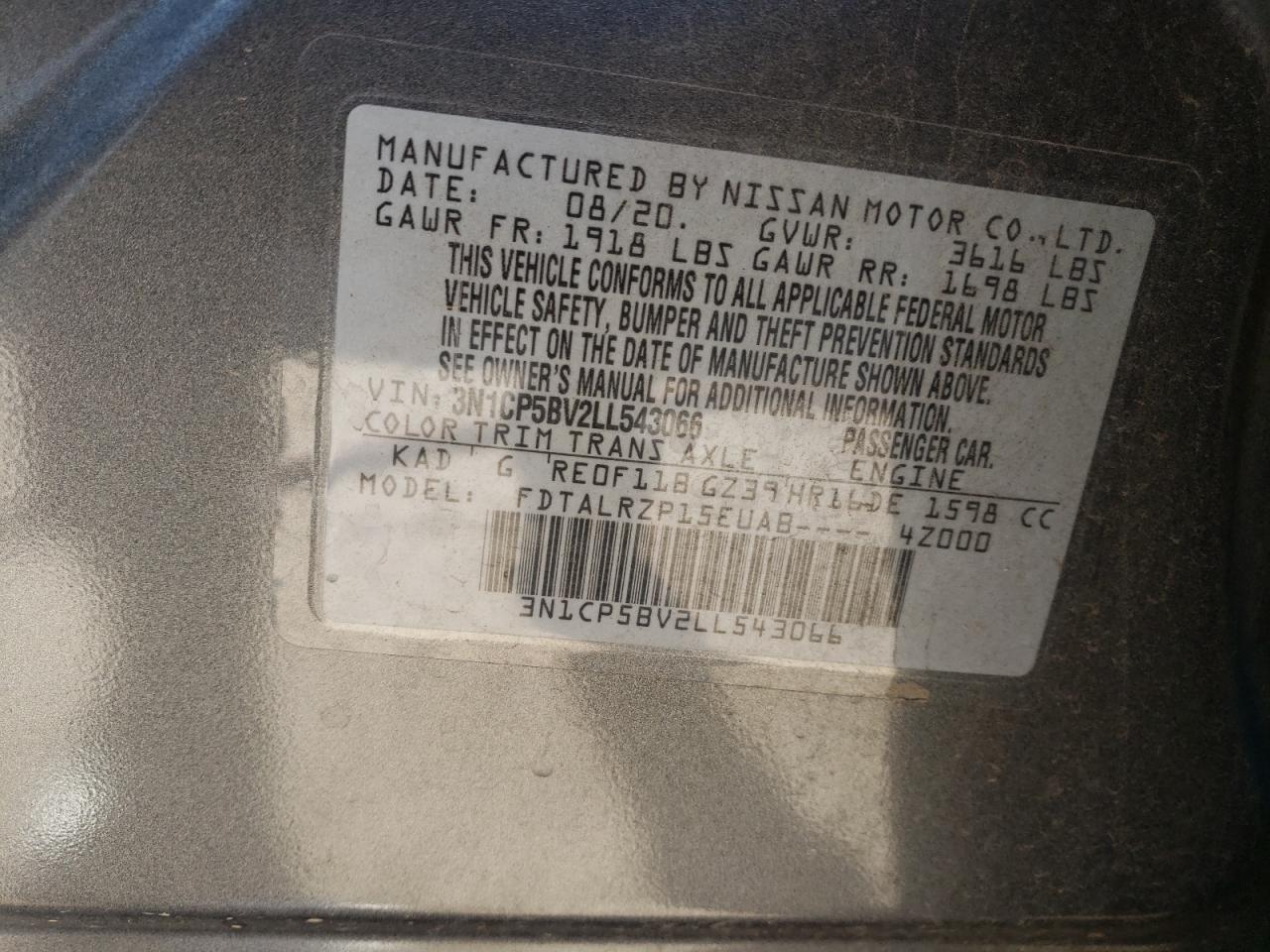2020 Nissan Kicks VIN 3N1CP5BV2LL543066 Copart auction photo, front end damage thumbnail 15