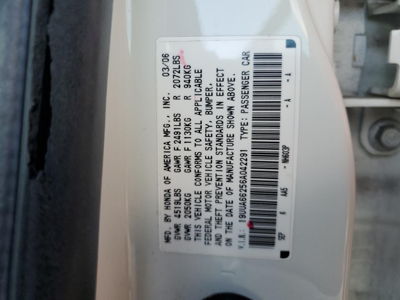 2006 Acura TL VIN 19UUA66256A042291 Copart auction photo, front end damage thumbnail 14