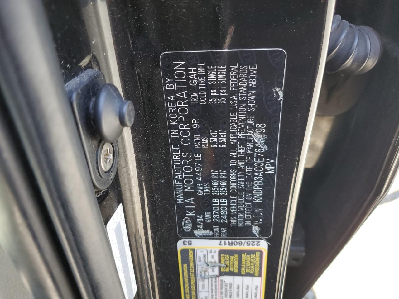 2014 KIA Sportage VIN KNDPB3AC0E7648598 Copart auction photo, side / undercarriage damage thumbnail 15