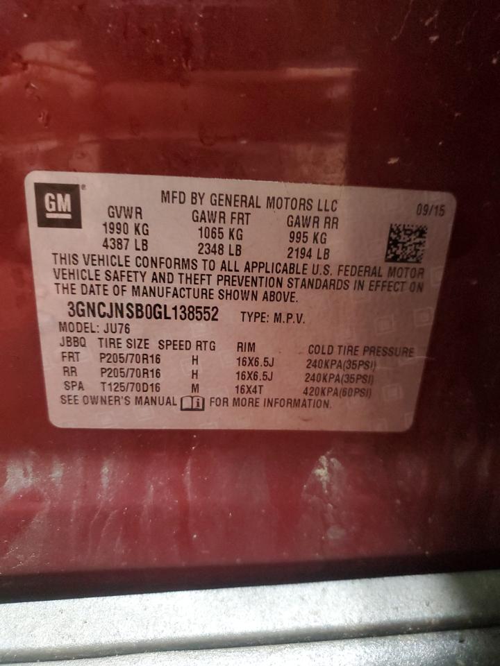 2016 Chevrolet Trax VIN 3GNCJNSB0GL138552 Copart auction photo, front end damage thumbnail 14