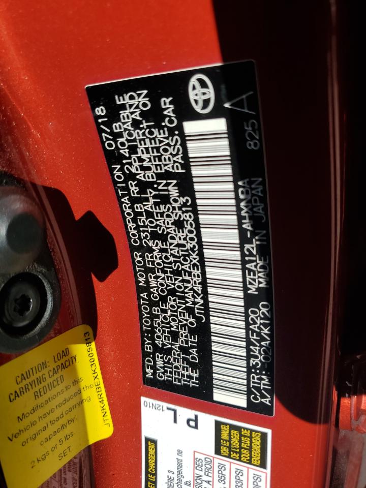 2019 Toyota Corolla VIN JTNK4RBEXK3005813 Copart auction photo, front end damage thumbnail 15