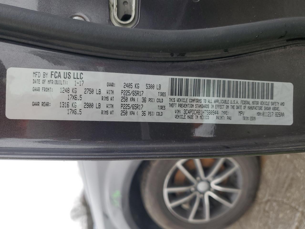 2017 Dodge Journey VIN 3C4PDCAB1HT580944 Copart auction photo, front end damage thumbnail 13