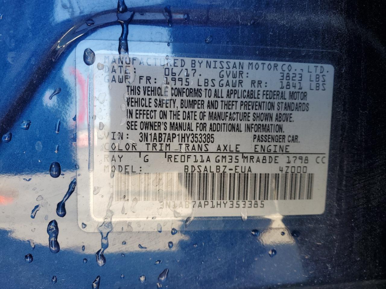 2017 Nissan Sentra VIN 3N1AB7AP1HY353385 Copart auction photo, front end damage thumbnail 13
