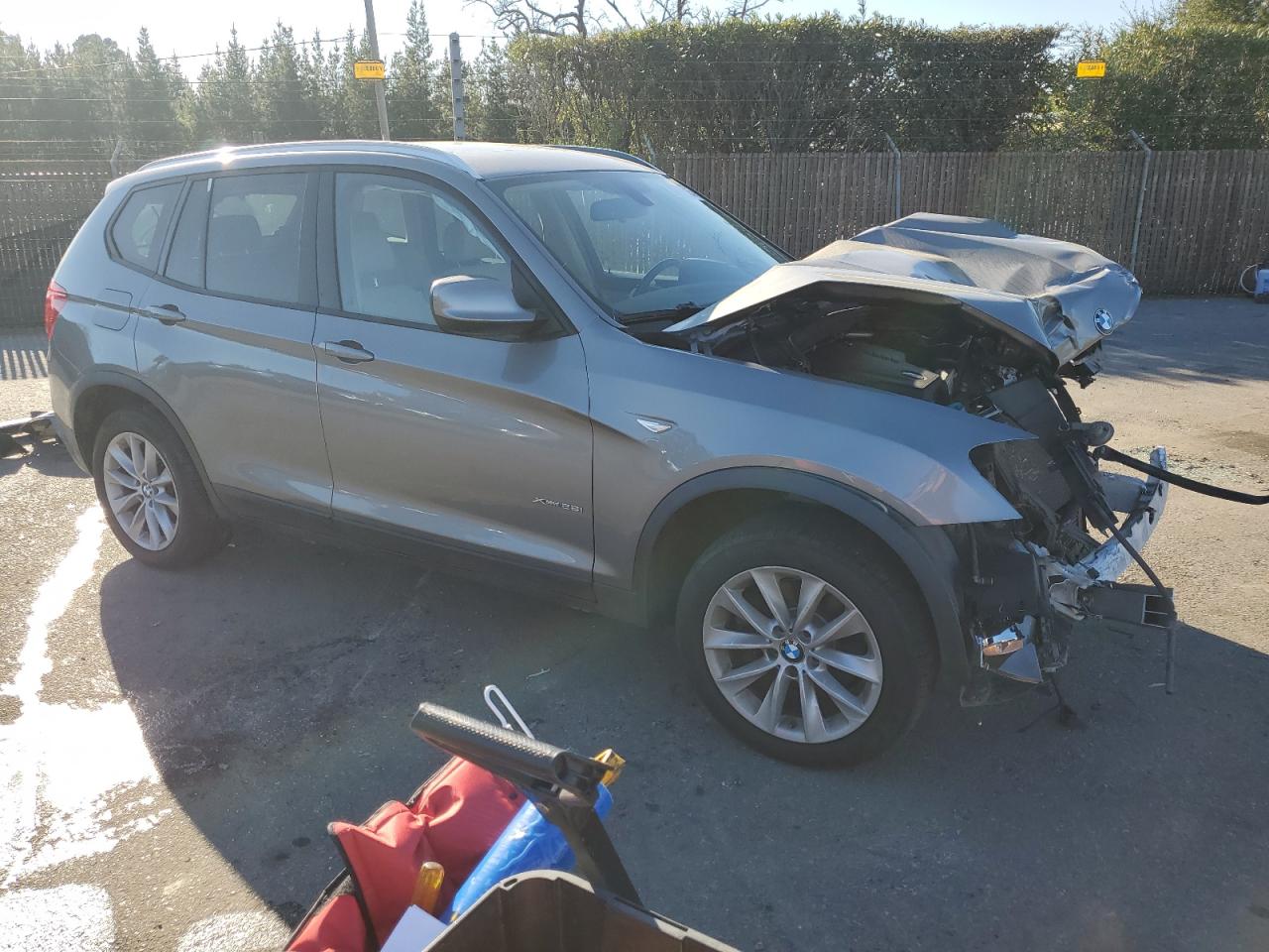 2014 BMW X3 VIN 5UXWX9C50E0D27377 Copart auction photo, front end / side damage thumbnail 4