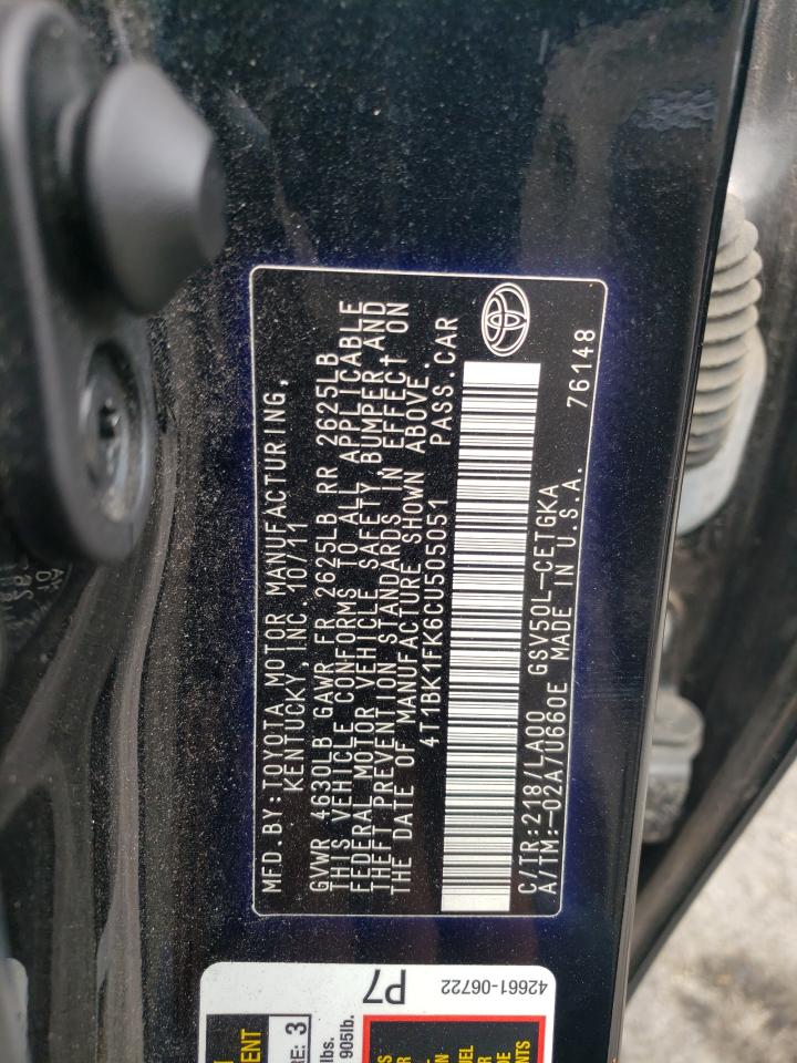 2012 Toyota Camry VIN 4T1BK1FK6CU505051 Copart auction photo, front end / minor dent/scratches damage thumbnail 13
