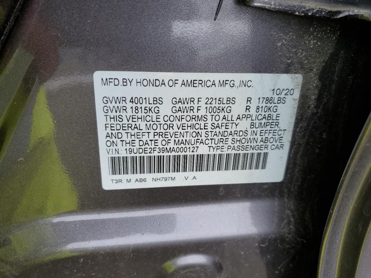 2021 Acura ILX VIN 19UDE2F39MA000127 Copart auction photo, front end / undercarriage damage thumbnail 14