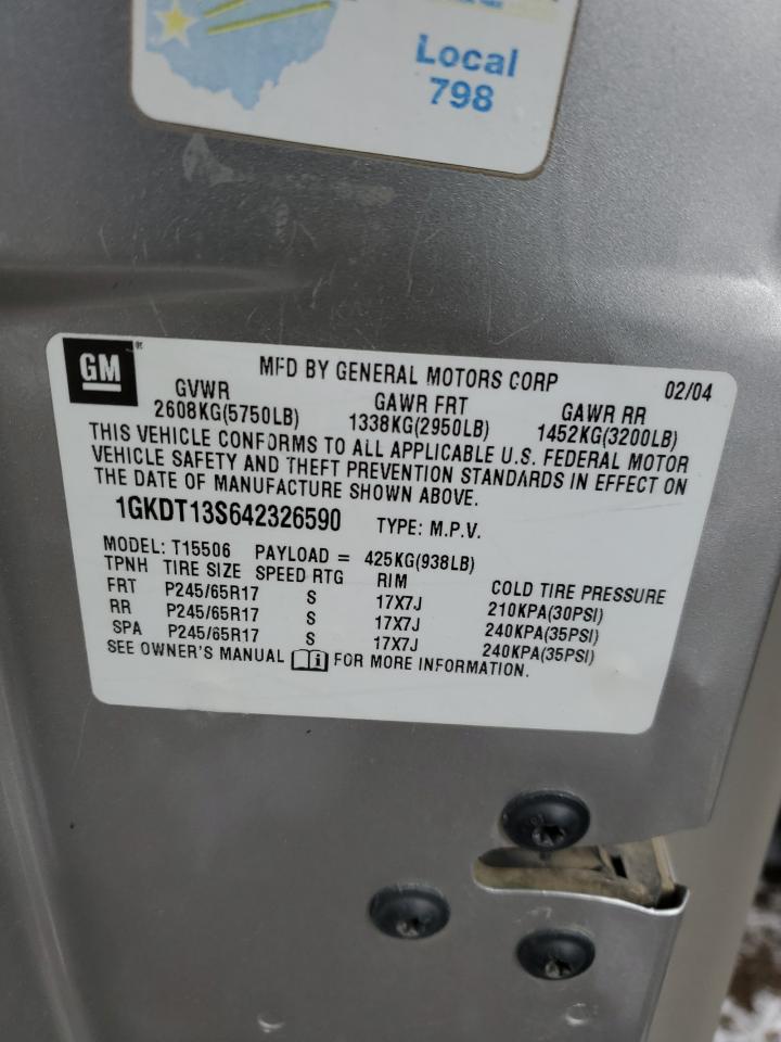 2004 GMC Envoy VIN 1GKDT13S642326590 Copart auction photo, front end / undercarriage damage thumbnail 13