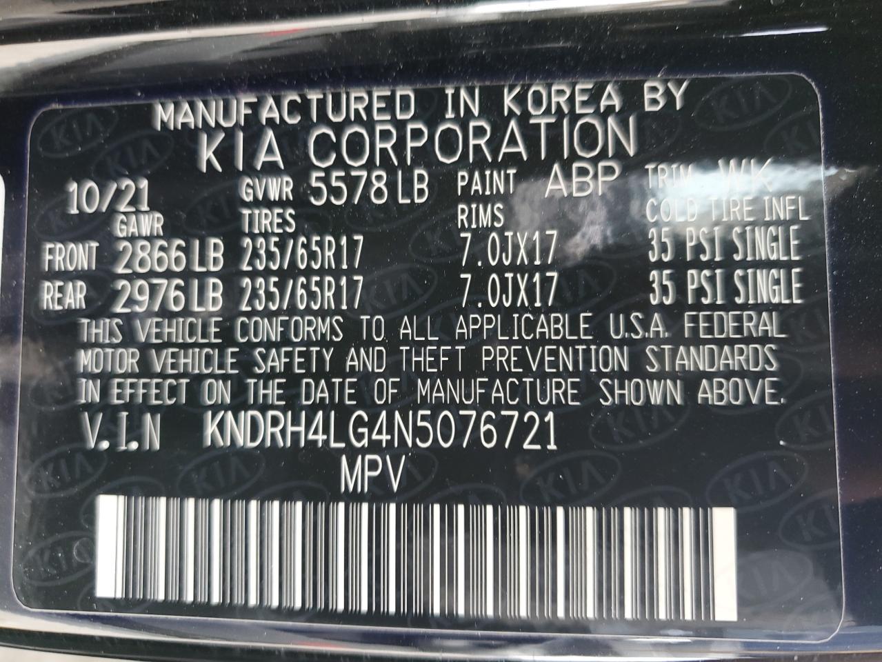 2022 KIA Sorento VIN KNDRH4LG4N5076721 Copart auction photo, rear end damage thumbnail 16