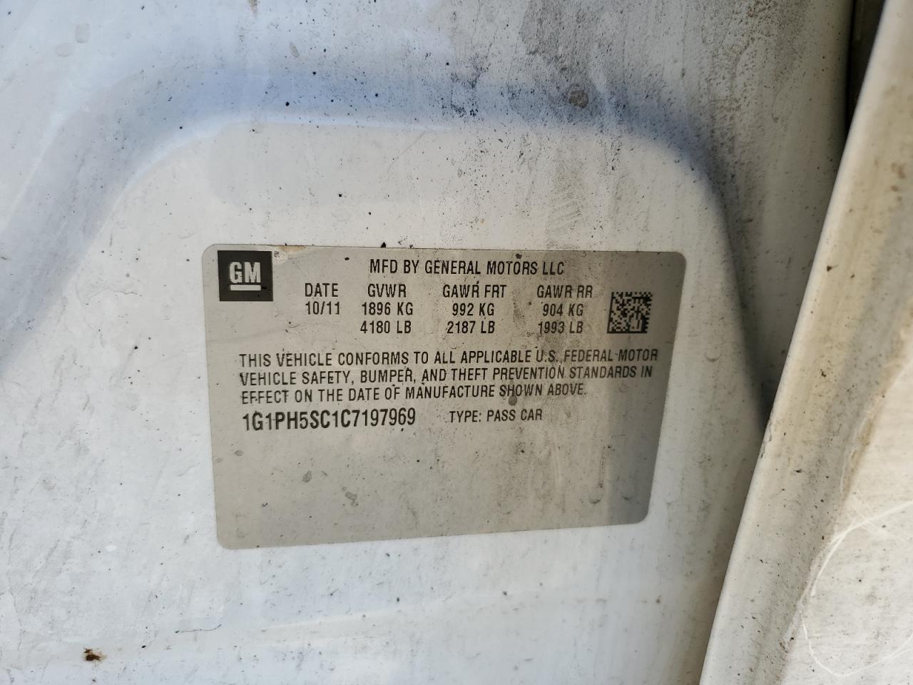 2012 Chevrolet Cruze VIN 1G1PH5SC1C7197969 Copart auction photo, burn damage thumbnail 12