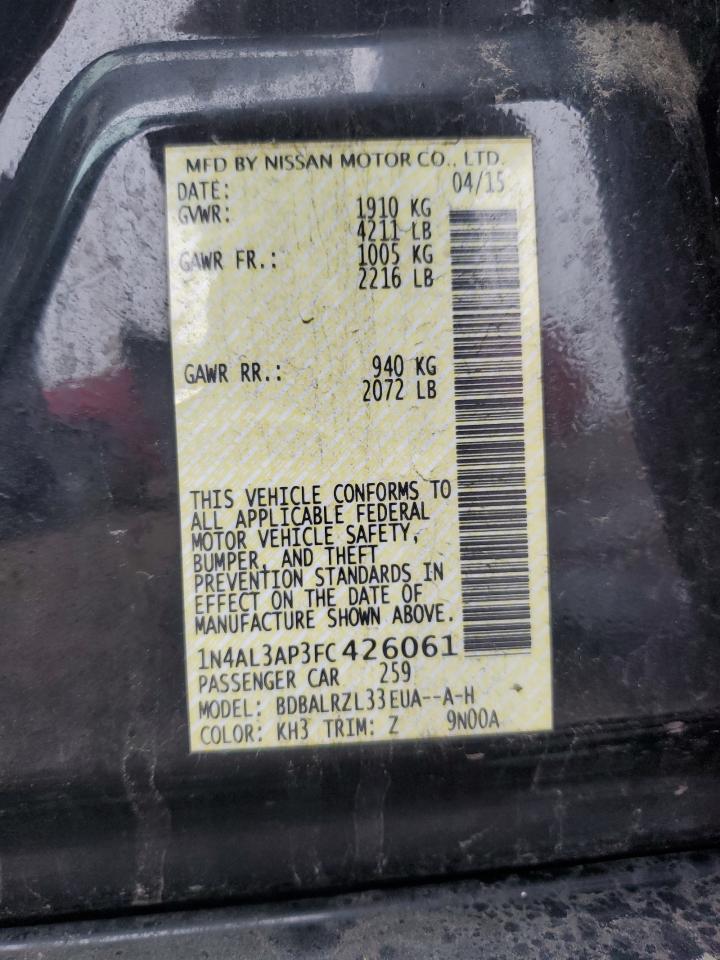 2015 Nissan Altima VIN 1N4AL3AP3FC426061 Copart auction photo, rear end / front end damage thumbnail 15