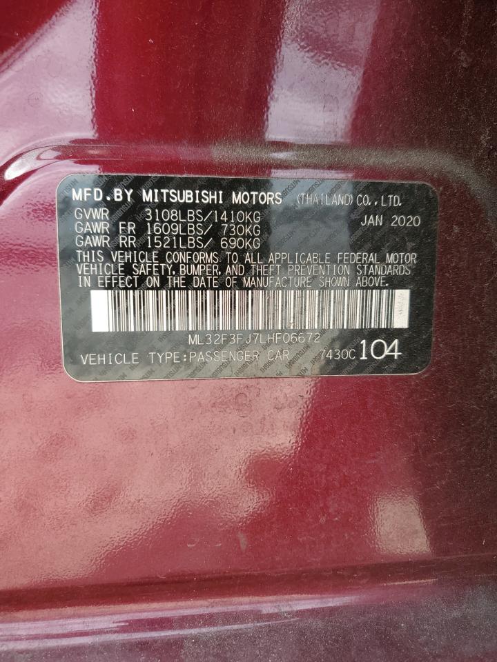 2020 Mitsubishi Mirage VIN ML32F3FJ7LHF06672 Copart auction photo, front end damage thumbnail 14