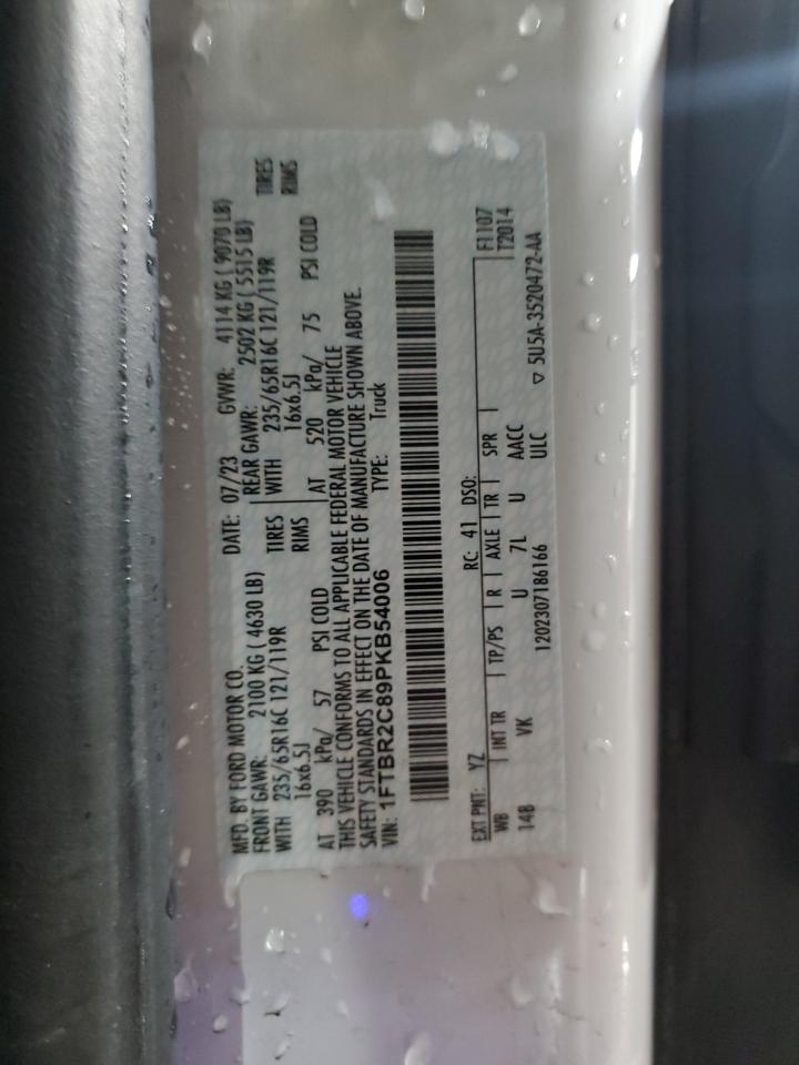 2023 Ford Transit VIN 1FTBR2C89PKB54006 Copart auction photo, side damage thumbnail 13