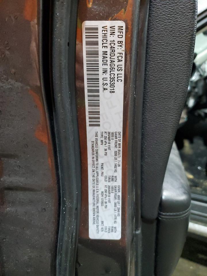2020 Dodge Durango VIN 1C4RDJAG6LC353018 Copart auction photo, front end / minor dent/scratches damage thumbnail 16