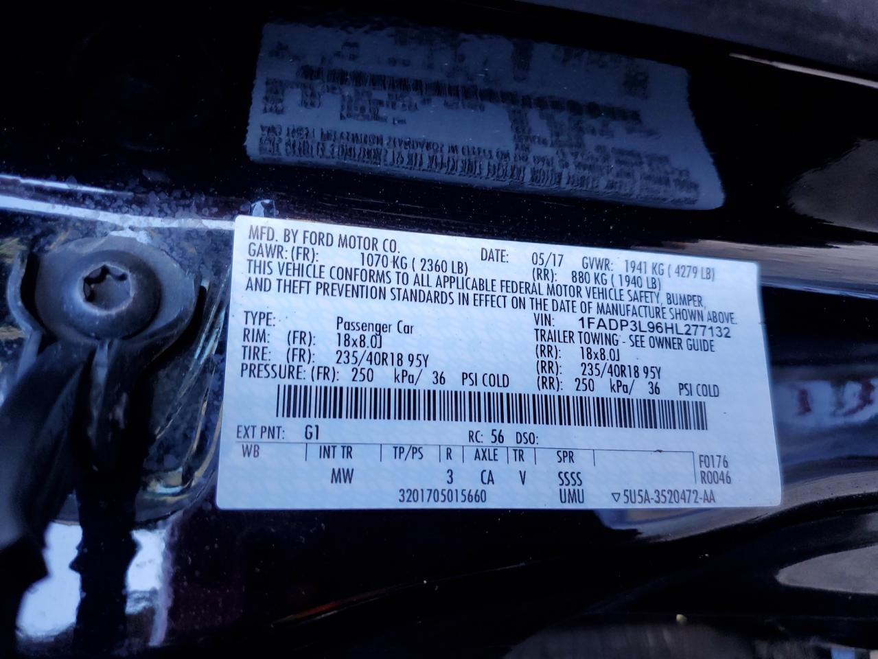 2017 Ford Focus VIN 1FADP3L96HL277132 Copart auction photo, water/flood damage thumbnail 13