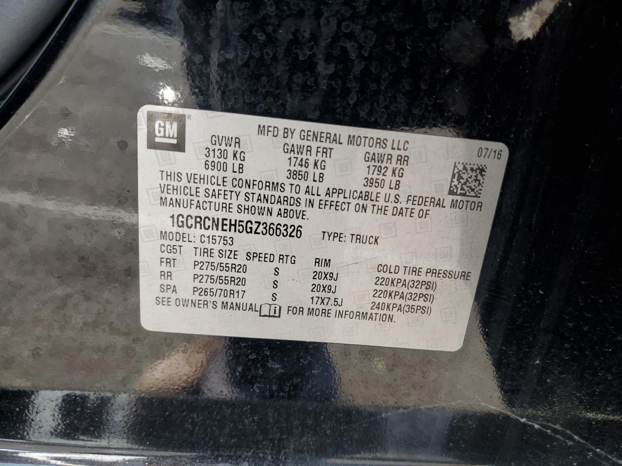 2016 Chevrolet Silverado VIN 1GCRCNEH5GZ366326 Copart auction photo, front end / side damage thumbnail 12