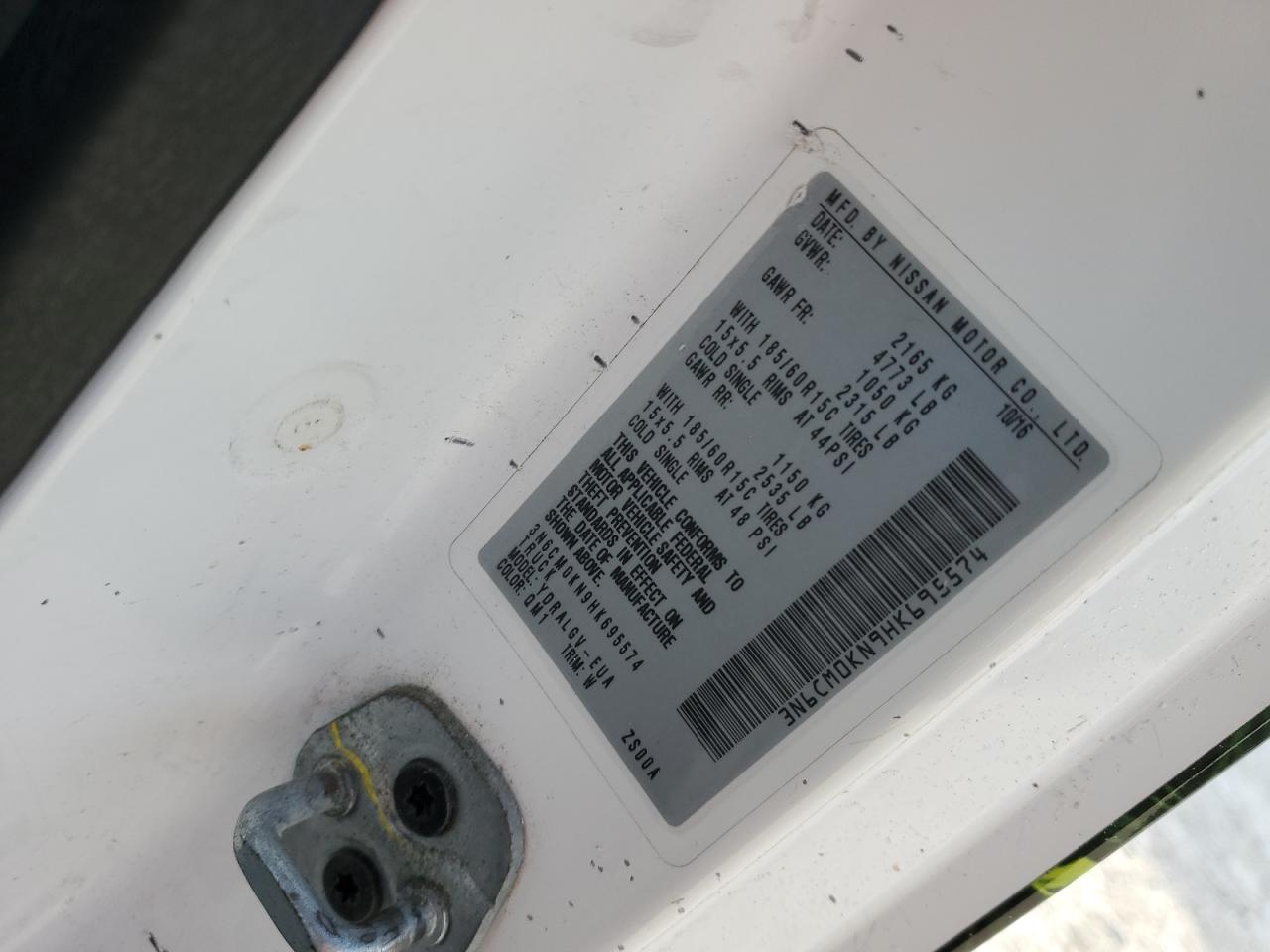 2017 Nissan NV VIN 3N6CM0KN9HK695574 Copart auction photo, water/flood damage thumbnail 13