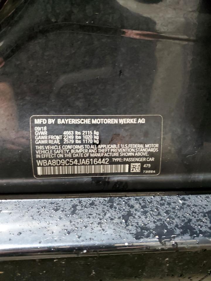 2018 BMW 3er VIN WBA8D9C54JA616442 Copart auction photo, front end / side damage thumbnail 12